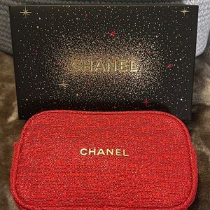 CHANEL Red Tweed Cosmetic Case